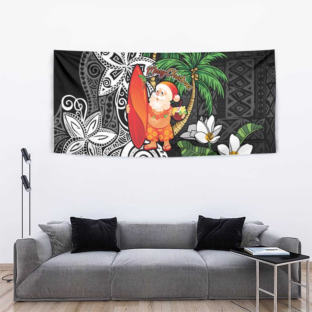 Polynesian Tapestry Tropical Santa - Plumeria Black Vintage