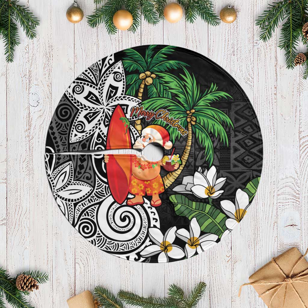 Polynesian Tree Skirt Tropical Santa - Plumeria Black Vintage