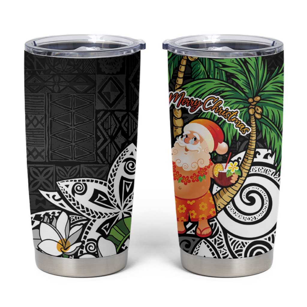 Polynesian Tumbler Cup Tropical Santa - Plumeria Black Vintage LT7 Black - Polynesian Pride