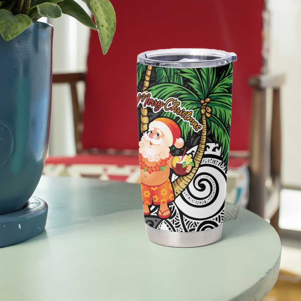 Polynesian Tumbler Cup Tropical Santa - Plumeria Black Vintage LT7 - Polynesian Pride