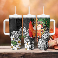 Polynesian Tumbler With Handle Tropical Santa - Plumeria Black Vintage LT7 - Polynesian Pride