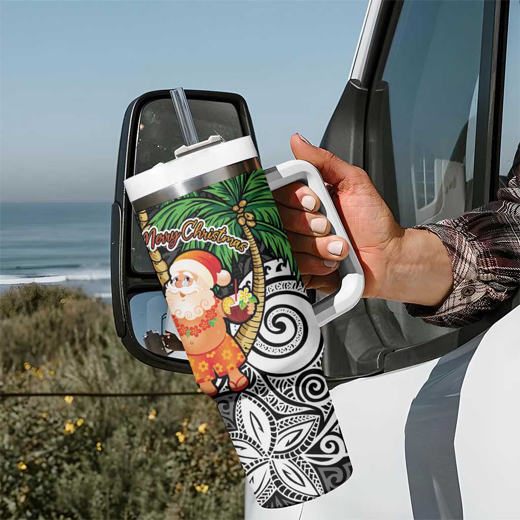 Polynesian Tumbler With Handle Tropical Santa - Plumeria Black Vintage LT7 - Polynesian Pride
