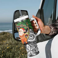Polynesian Tumbler With Handle Tropical Santa - Plumeria Black Vintage LT7 - Polynesian Pride