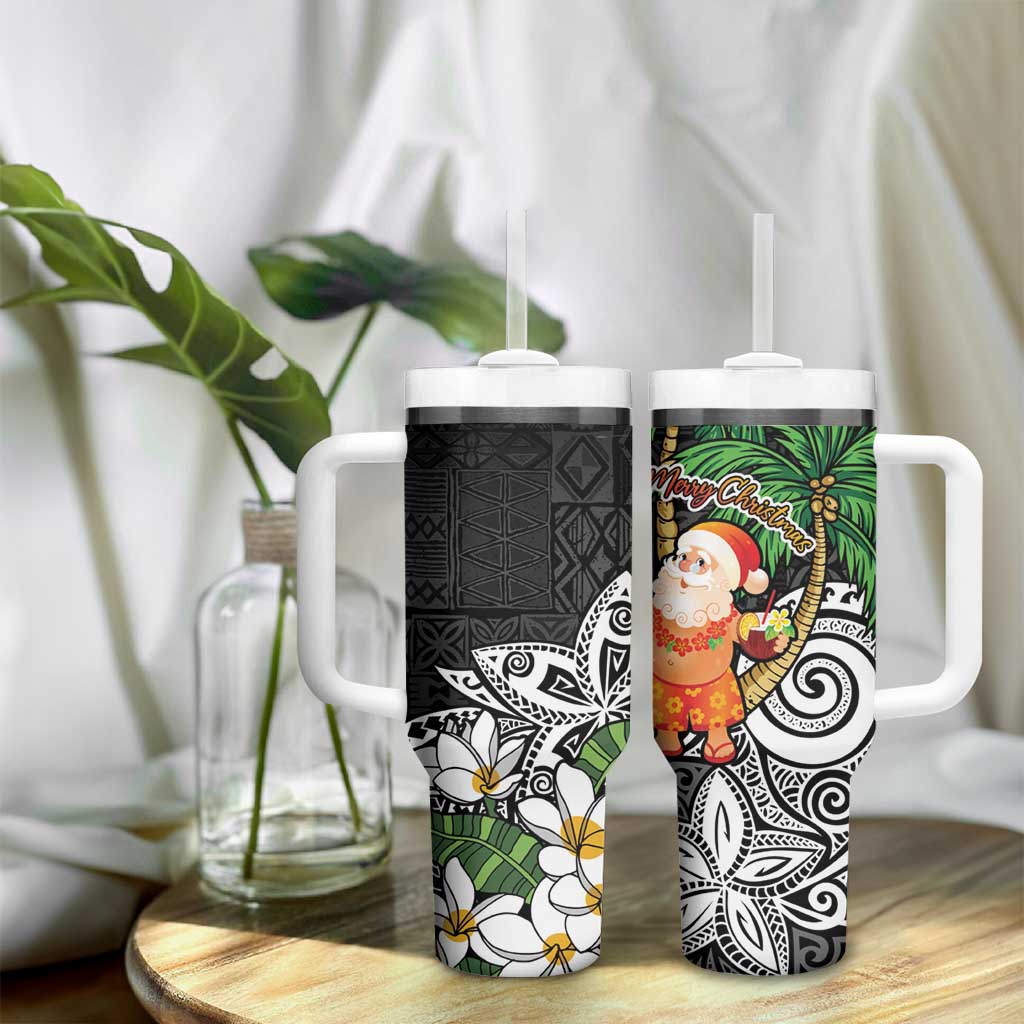 Polynesian Tumbler With Handle Tropical Santa - Plumeria Black Vintage LT7 - Polynesian Pride