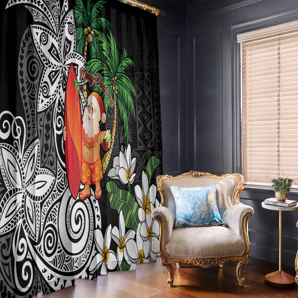 Polynesian Window Curtain Tropical Santa - Plumeria Black Vintage LT7 - Polynesian Pride