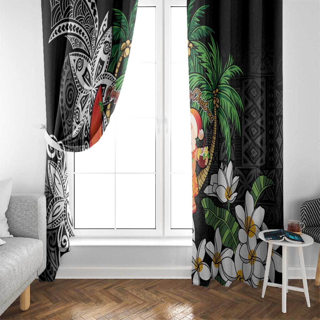 Polynesian Window Curtain Tropical Santa - Plumeria Black Vintage LT7 - Polynesian Pride