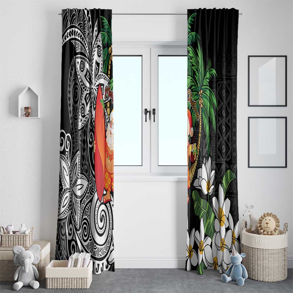 Polynesian Window Curtain Tropical Santa - Plumeria Black Vintage LT7 - Polynesian Pride