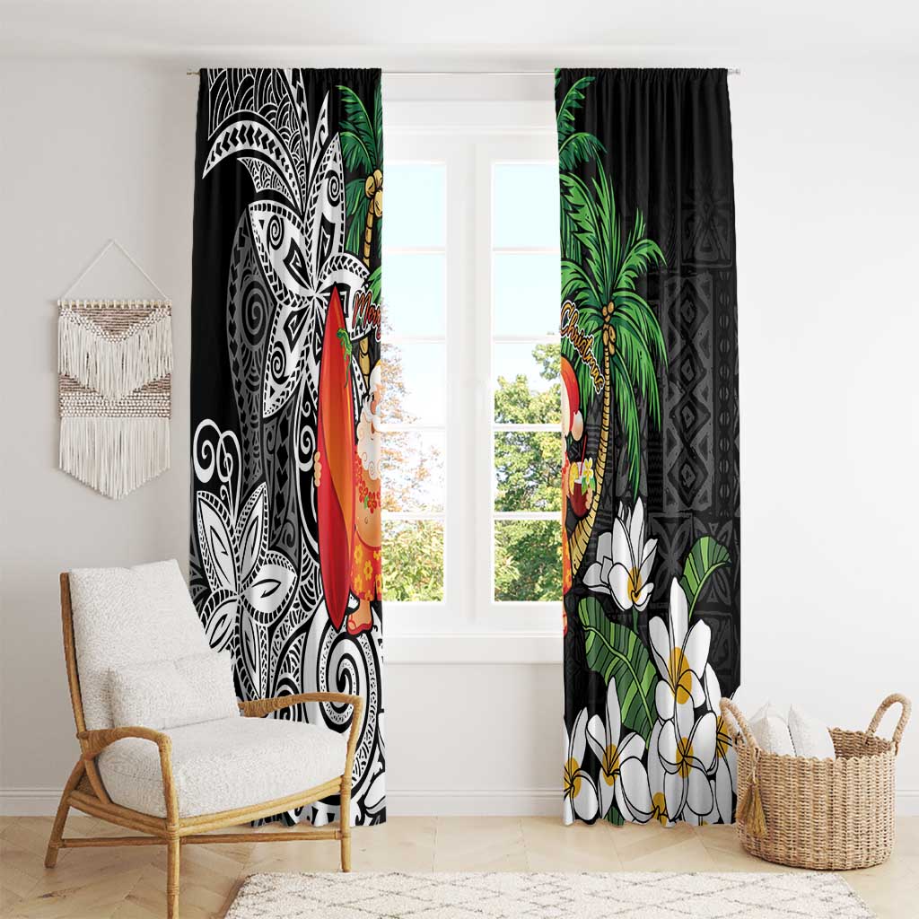 Polynesian Window Curtain Tropical Santa - Plumeria Black Vintage LT7 - Polynesian Pride
