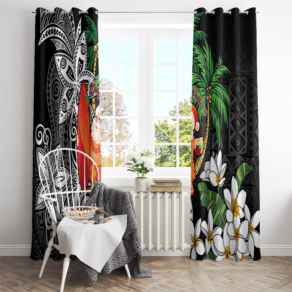 Polynesian Window Curtain Tropical Santa - Plumeria Black Vintage LT7 - Polynesian Pride
