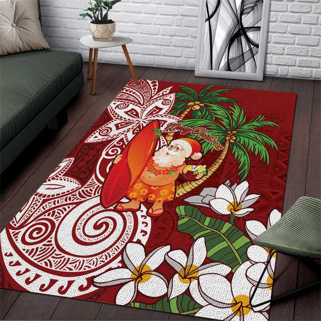 Polynesian Area Rug Tropical Santa - Plumeria Red Vintage