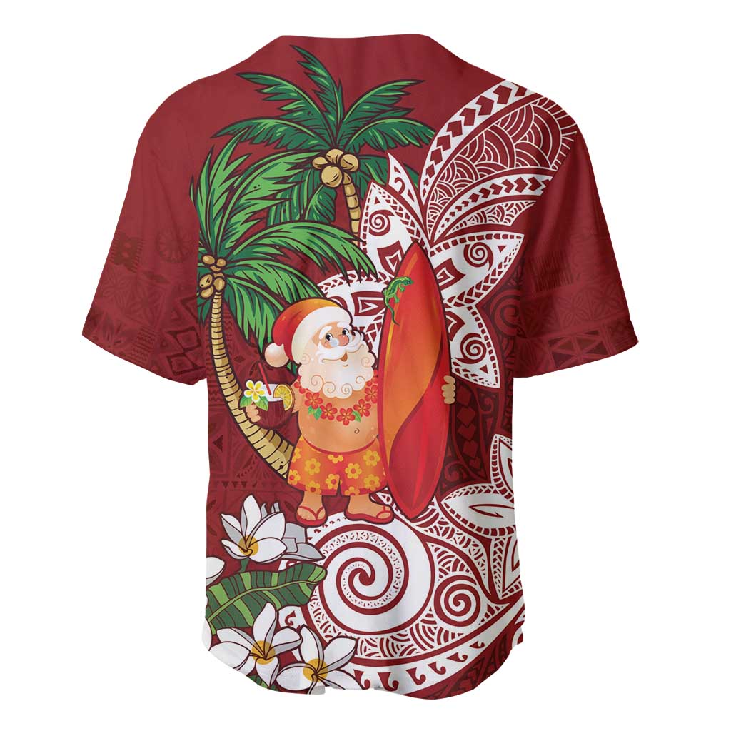 Polynesian Baseball Jersey Tropical Santa - Plumeria Red Vintage