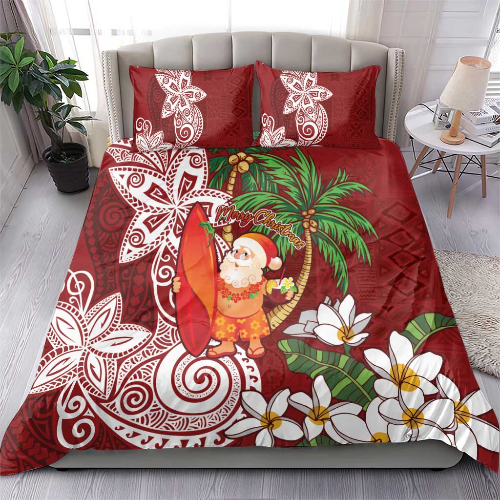 Polynesian Bedding Set Tropical Santa - Plumeria Red Vintage