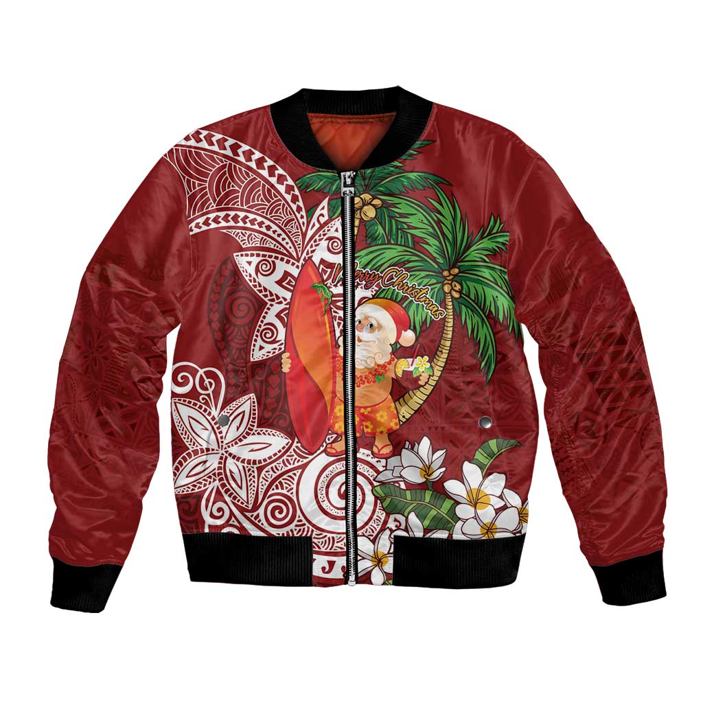 Polynesian Bomber Jacket Tropical Santa - Plumeria Red Vintage