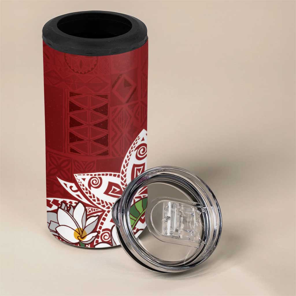 Polynesian 4 in 1 Can Cooler Tumbler Tropical Santa - Plumeria Red Vintage