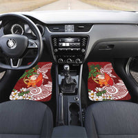 Polynesian Car Mats Tropical Santa - Plumeria Red Vintage LT7 Set 2pcs - Front Red - Polynesian Pride