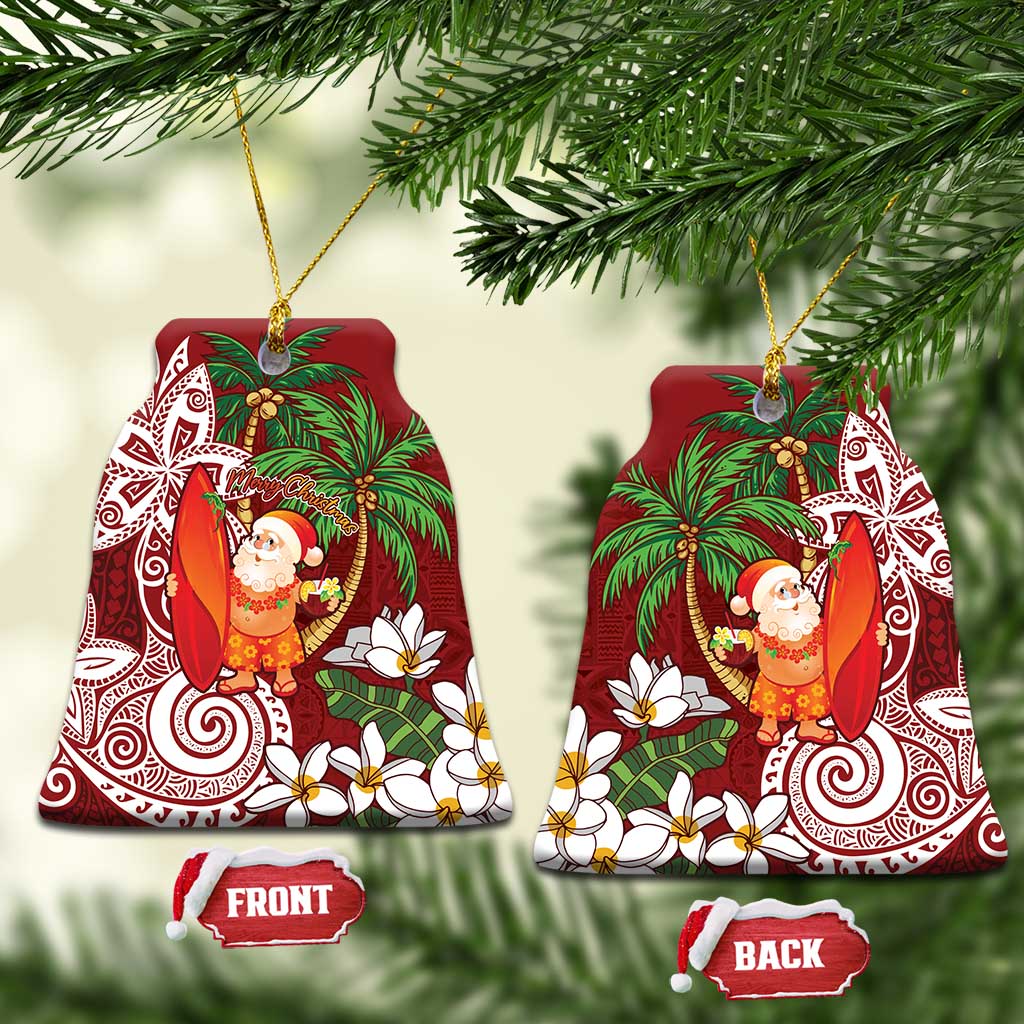 Polynesian Ceramic Ornament Tropical Santa - Plumeria Red Vintage LT7 Bell Flake Red - Polynesian Pride