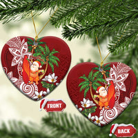 Polynesian Ceramic Ornament Tropical Santa - Plumeria Red Vintage LT7 Heart Red - Polynesian Pride