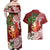 Polynesian Couples Matching Off Shoulder Maxi Dress and Hawaiian Shirt Tropical Santa - Plumeria Red Vintage