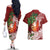 Polynesian Couples Matching Off The Shoulder Long Sleeve Dress and Hawaiian Shirt Tropical Santa - Plumeria Red Vintage