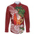 Polynesian Family Matching Long Sleeve Bodycon Dress and Hawaiian Shirt Tropical Santa - Plumeria Red Vintage