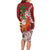 Polynesian Family Matching Long Sleeve Bodycon Dress and Hawaiian Shirt Tropical Santa - Plumeria Red Vintage