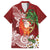 Polynesian Family Matching Off The Shoulder Long Sleeve Dress and Hawaiian Shirt Tropical Santa - Plumeria Red Vintage