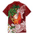 Polynesian Family Matching Off The Shoulder Long Sleeve Dress and Hawaiian Shirt Tropical Santa - Plumeria Red Vintage