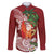 Polynesian Family Matching Off The Shoulder Long Sleeve Dress and Hawaiian Shirt Tropical Santa - Plumeria Red Vintage