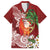 Polynesian Family Matching Off Shoulder Maxi Dress and Hawaiian Shirt Tropical Santa - Plumeria Red Vintage