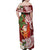 Polynesian Family Matching Off Shoulder Maxi Dress and Hawaiian Shirt Tropical Santa - Plumeria Red Vintage