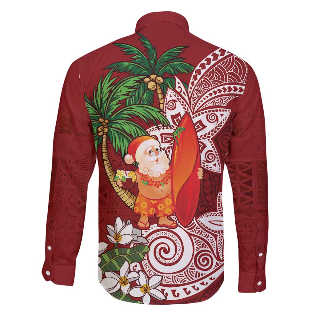 Polynesian Family Matching Off Shoulder Short Dress and Hawaiian Shirt Tropical Santa - Plumeria Red Vintage LT7 - Polynesian Pride
