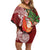 Polynesian Family Matching Off Shoulder Short Dress and Hawaiian Shirt Tropical Santa - Plumeria Red Vintage