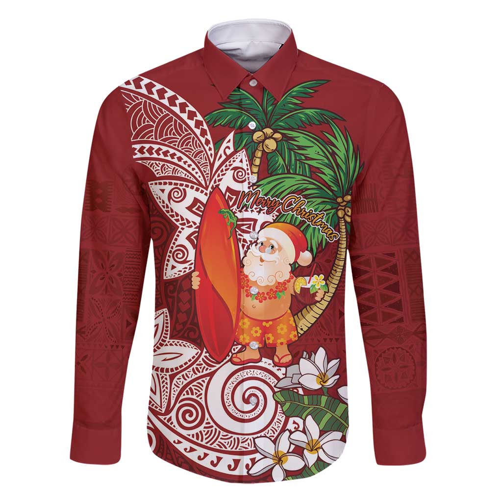 Polynesian Family Matching Tank Maxi Dress and Hawaiian Shirt Tropical Santa - Plumeria Red Vintage