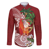 Polynesian Family Matching Tank Maxi Dress and Hawaiian Shirt Tropical Santa - Plumeria Red Vintage