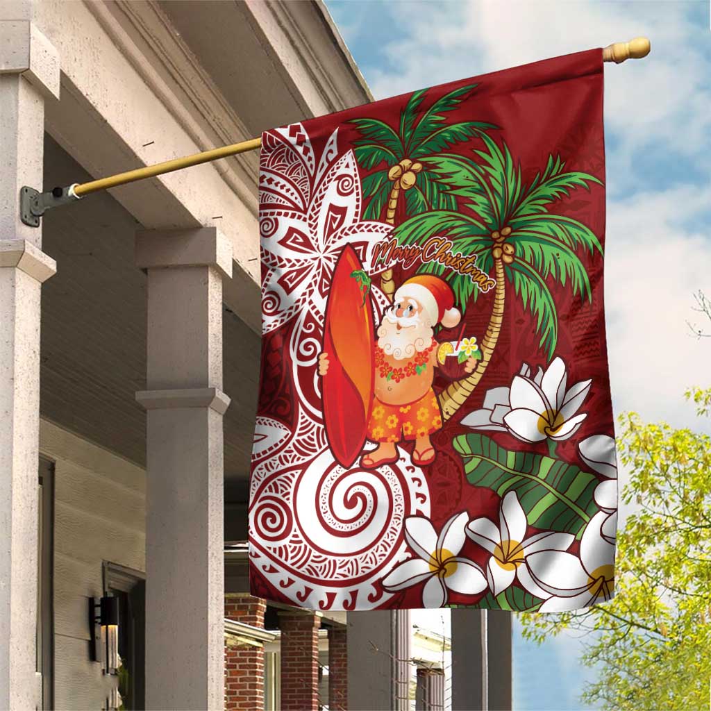 Polynesian Garden Flag Tropical Santa - Plumeria Red Vintage LT7 House Flag Red - Polynesian Pride