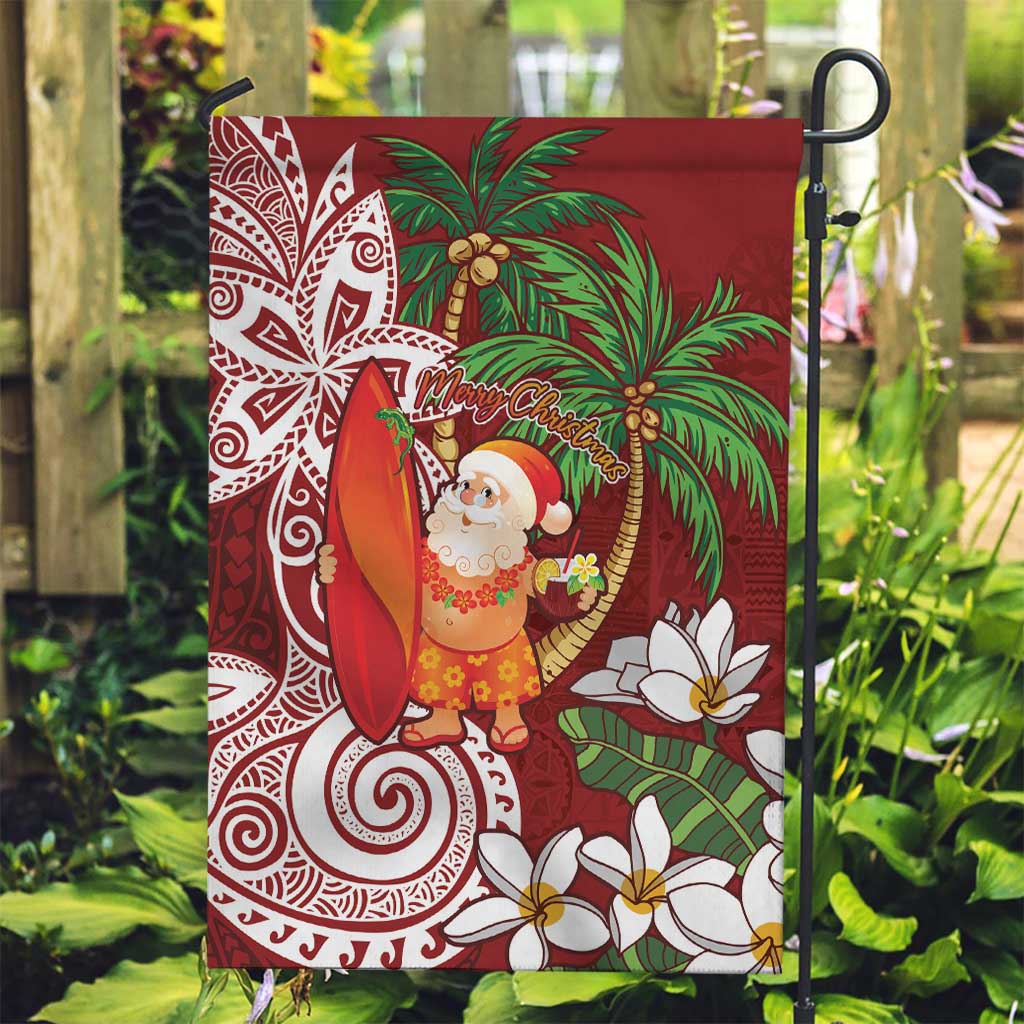 Polynesian Garden Flag Tropical Santa - Plumeria Red Vintage LT7 Garden Flag Red - Polynesian Pride