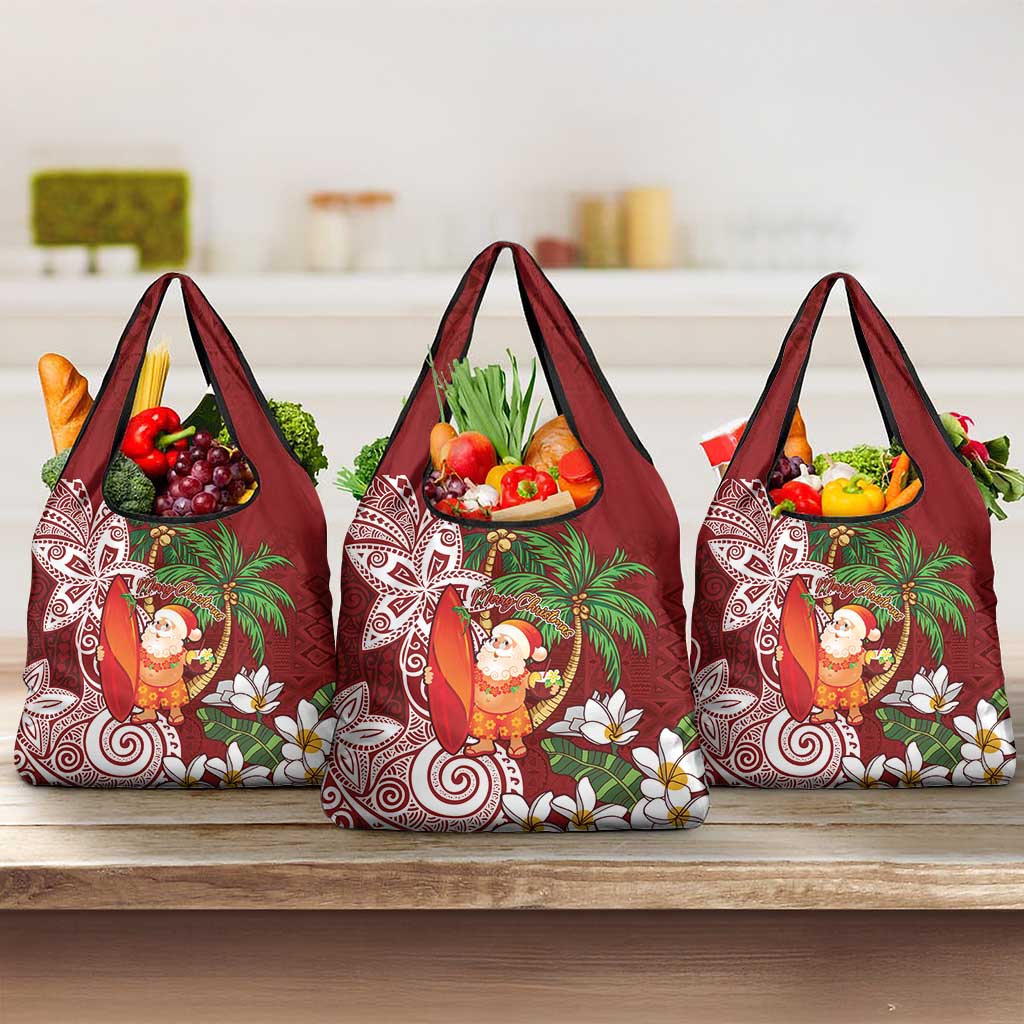 Polynesian Grocery Bag Tropical Santa - Plumeria Red Vintage