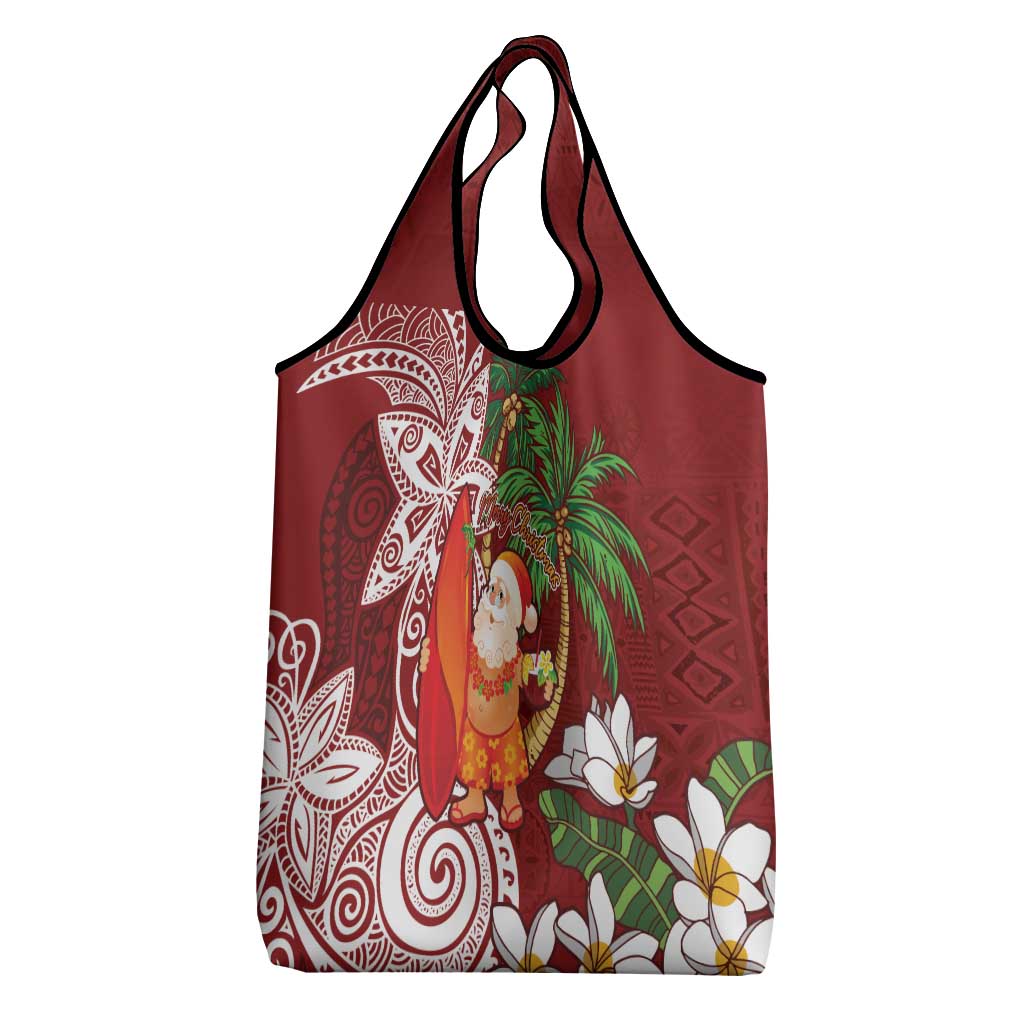 Polynesian Grocery Bag Tropical Santa - Plumeria Red Vintage