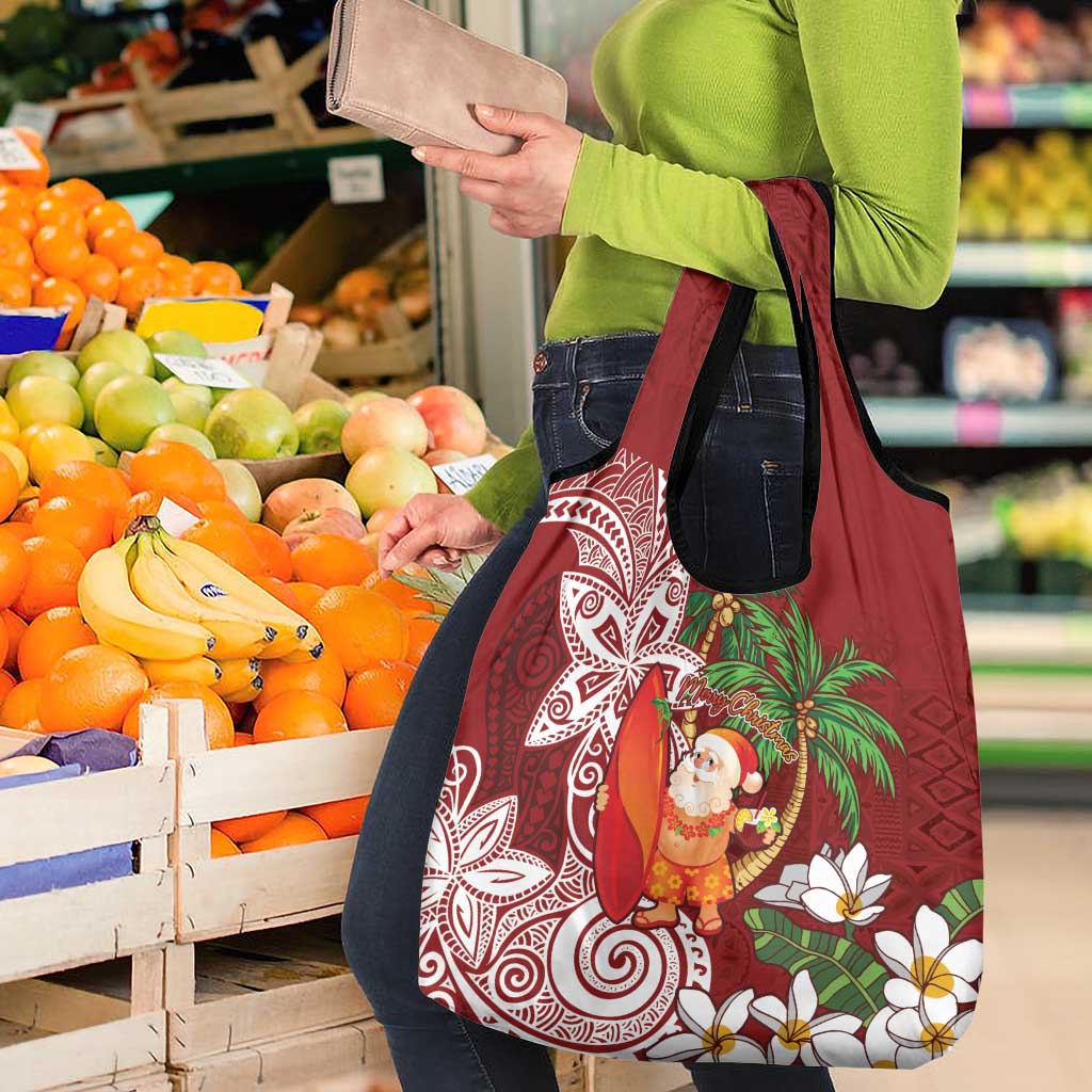 Polynesian Grocery Bag Tropical Santa - Plumeria Red Vintage