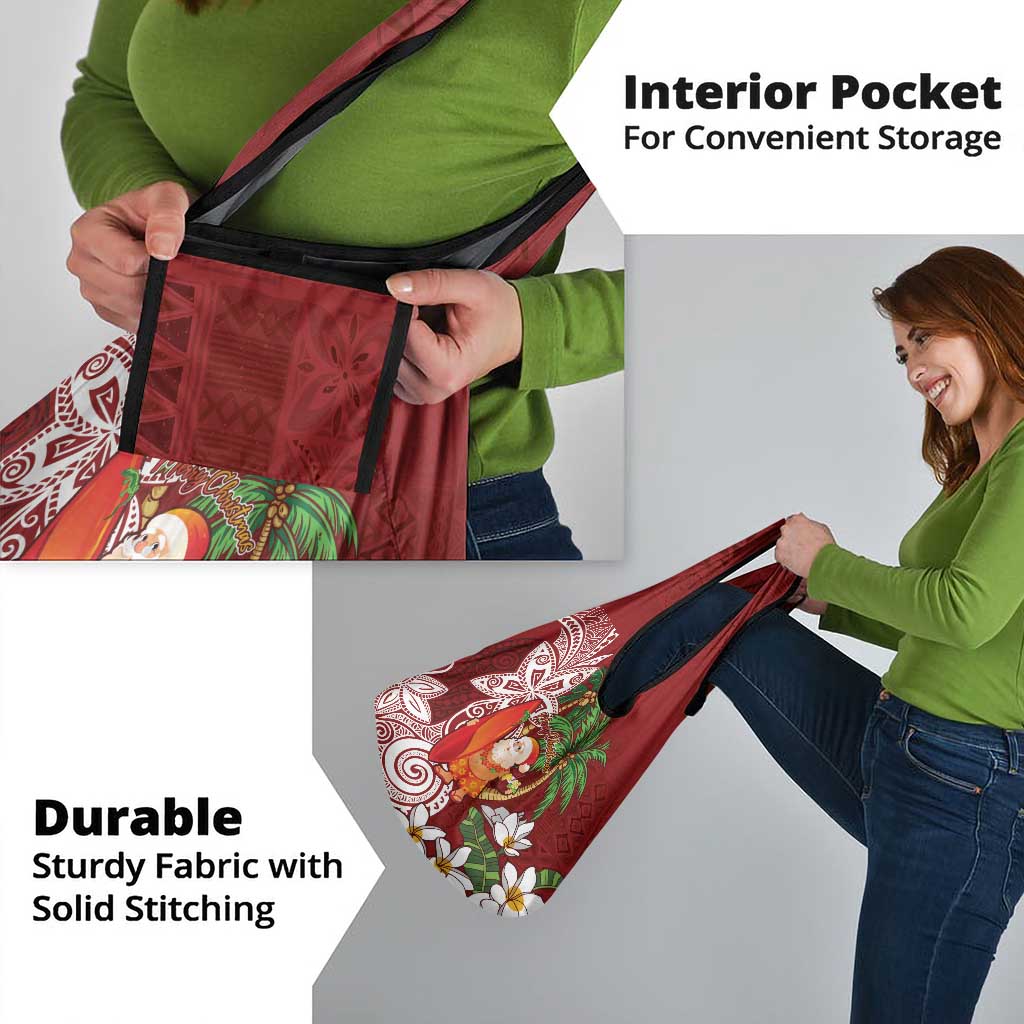 Polynesian Grocery Bag Tropical Santa - Plumeria Red Vintage