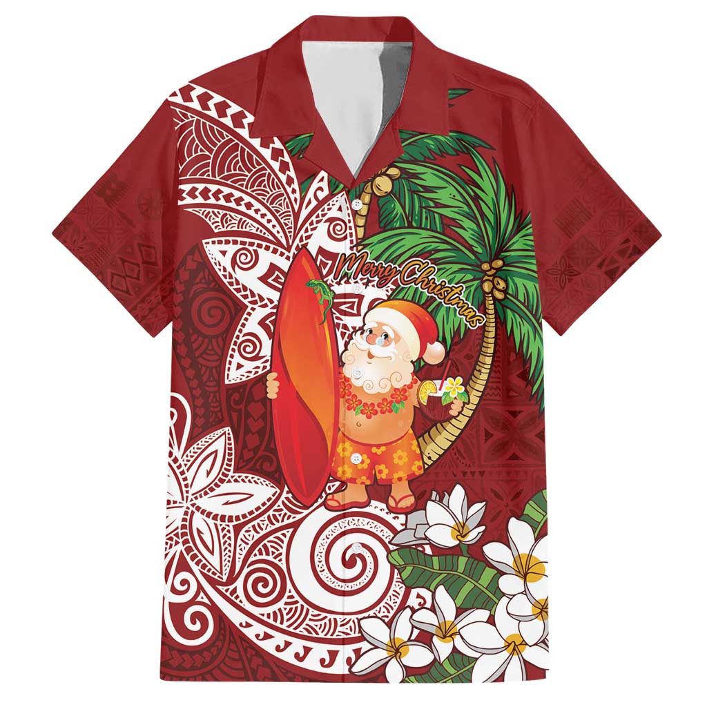 Polynesian Hawaiian Shirt Tropical Santa - Plumeria Red Vintage LT7 Red - Polynesian Pride