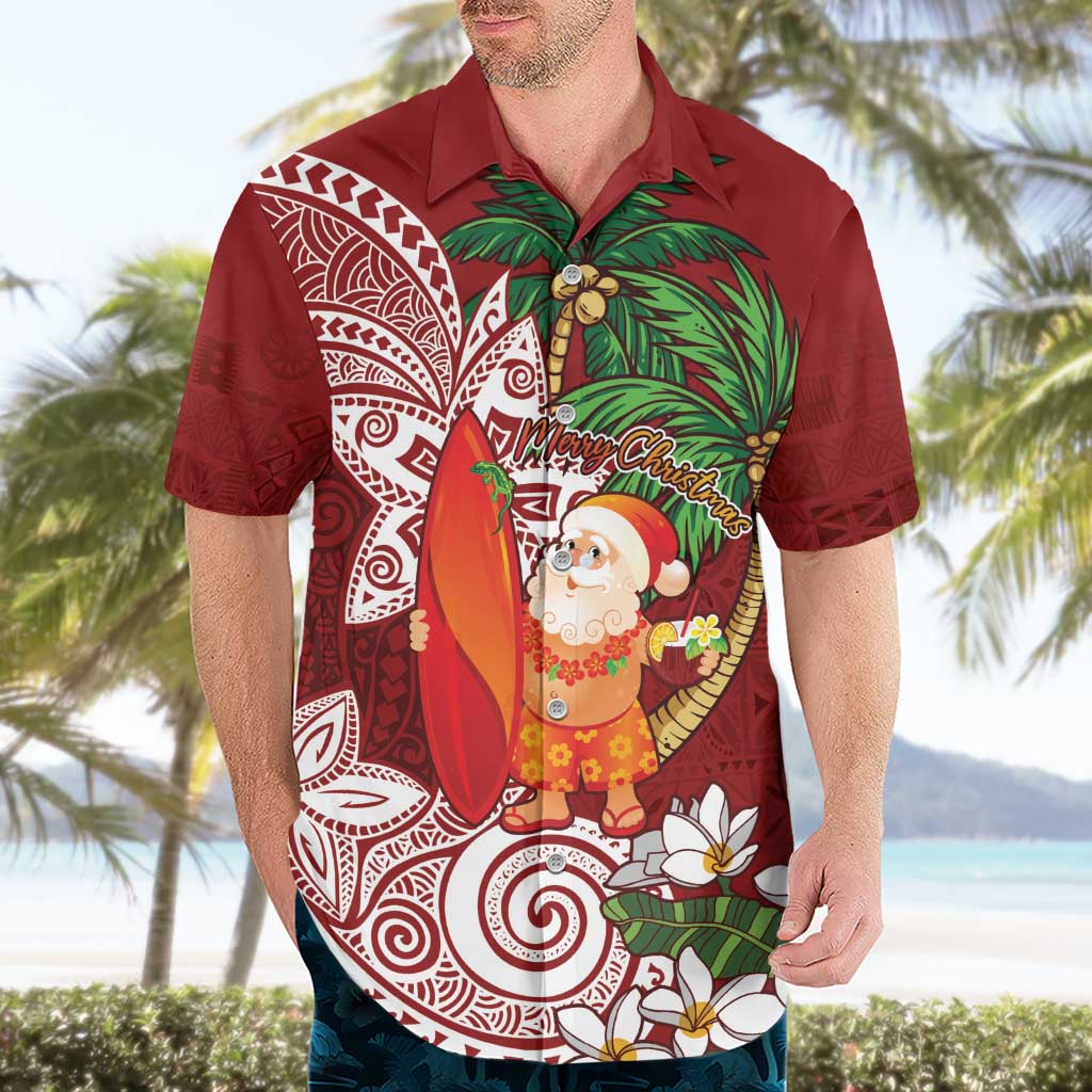 Polynesian Hawaiian Shirt Tropical Santa - Plumeria Red Vintage LT7 - Polynesian Pride
