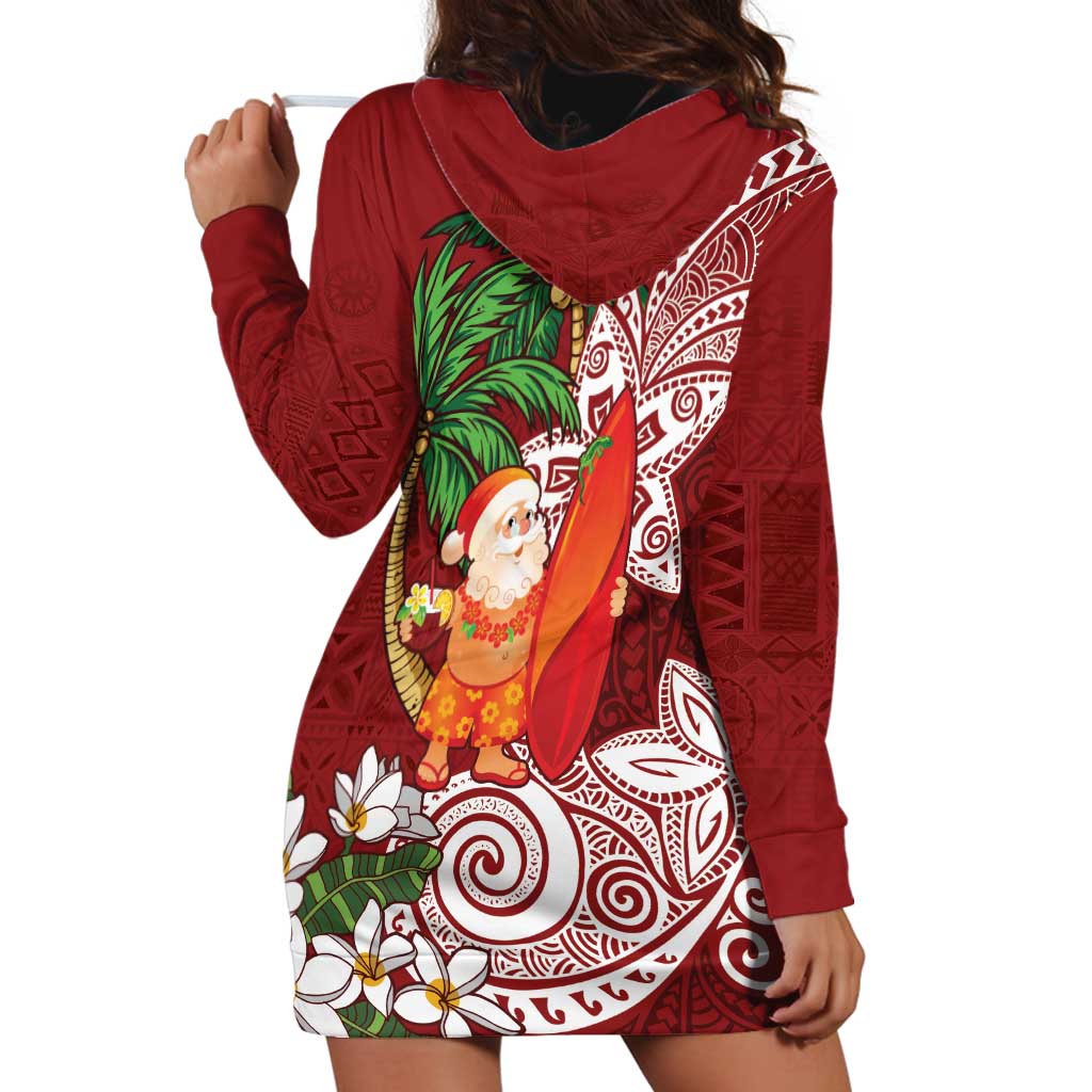 Polynesian Hoodie Dress Tropical Santa - Plumeria Red Vintage LT7 - Polynesian Pride