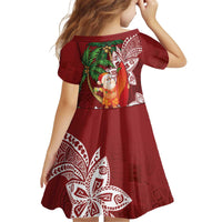 Polynesian Kid Short Sleeve Dress Tropical Santa - Plumeria Red Vintage