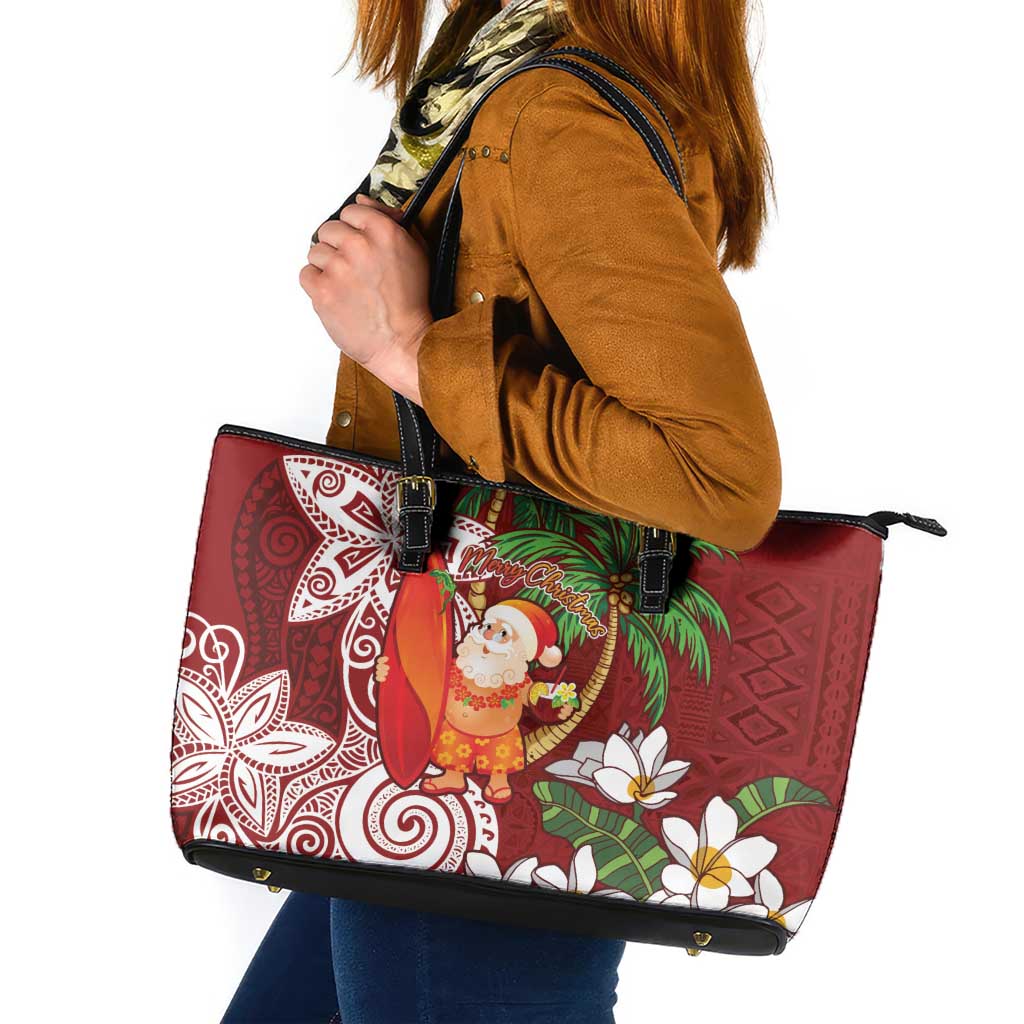 Polynesian Leather Tote Bag Tropical Santa - Plumeria Red Vintage LT7 Red - Polynesian Pride