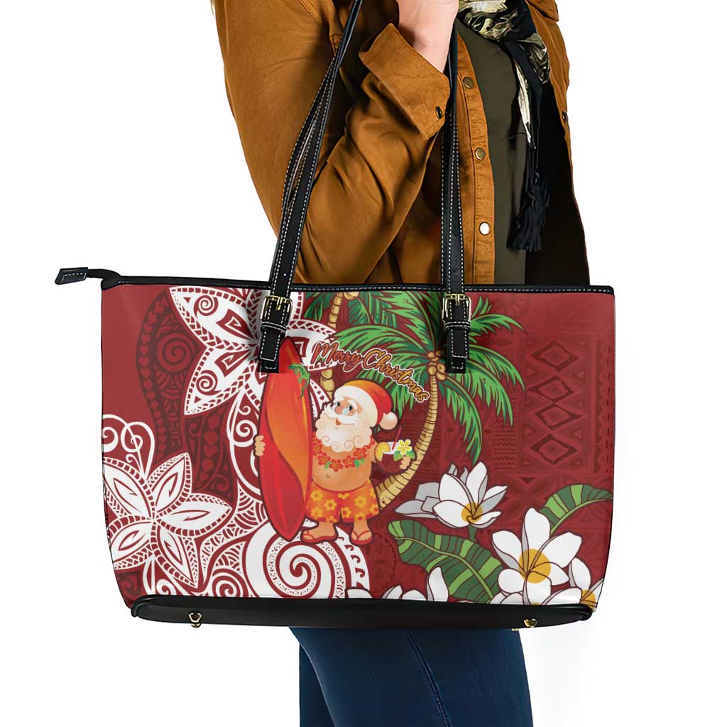 Polynesian Leather Tote Bag Tropical Santa - Plumeria Red Vintage LT7 - Polynesian Pride