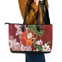 Polynesian Leather Tote Bag Tropical Santa - Plumeria Red Vintage LT7 - Polynesian Pride