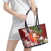 Polynesian Leather Tote Bag Tropical Santa - Plumeria Red Vintage LT7 - Polynesian Pride