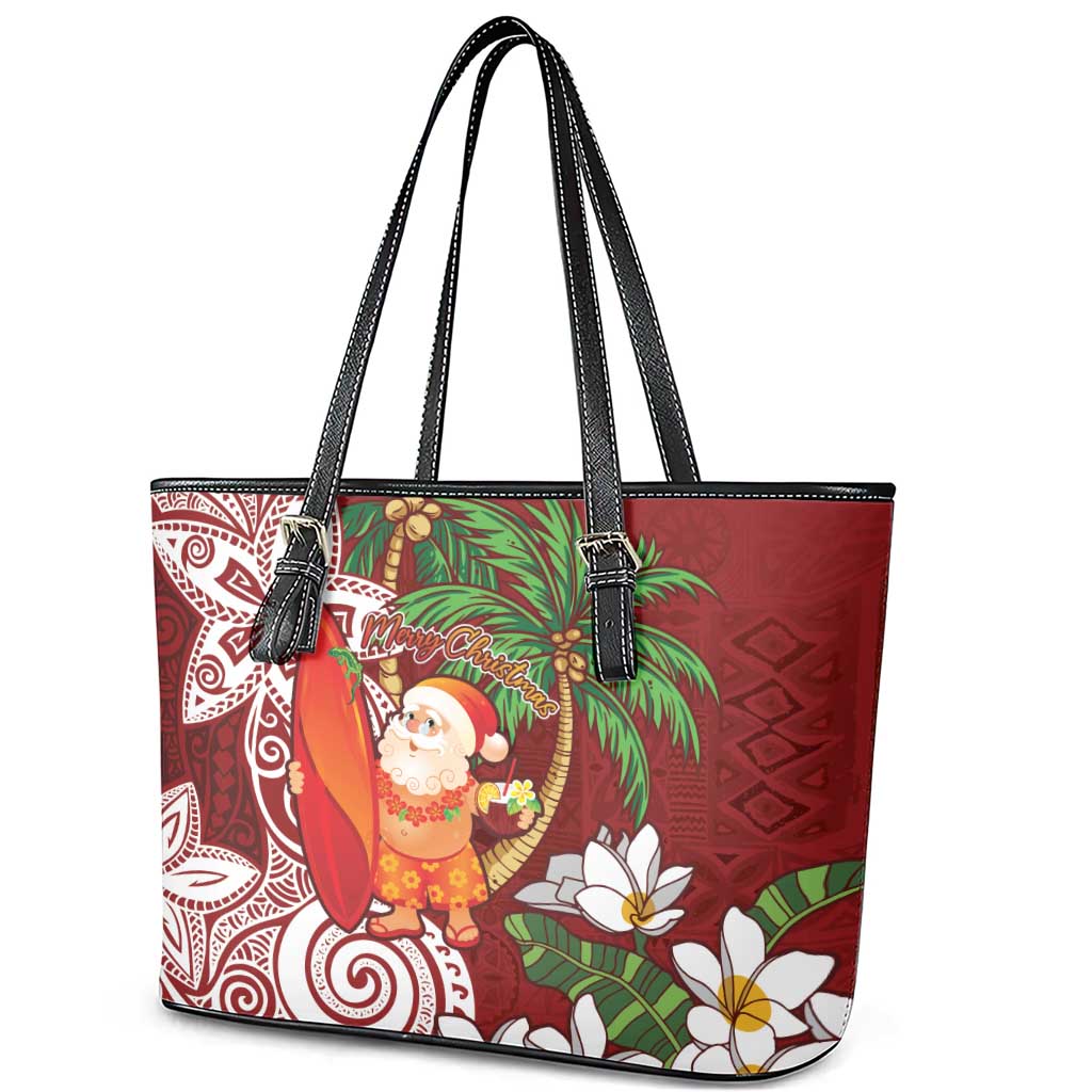 Polynesian Leather Tote Bag Tropical Santa - Plumeria Red Vintage LT7 - Polynesian Pride