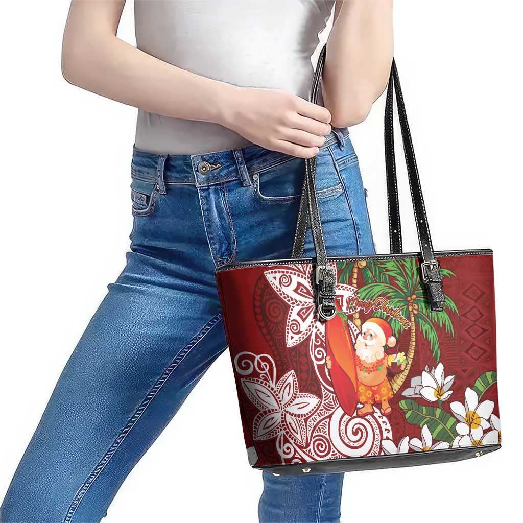 Polynesian Leather Tote Bag Tropical Santa - Plumeria Red Vintage LT7 - Polynesian Pride